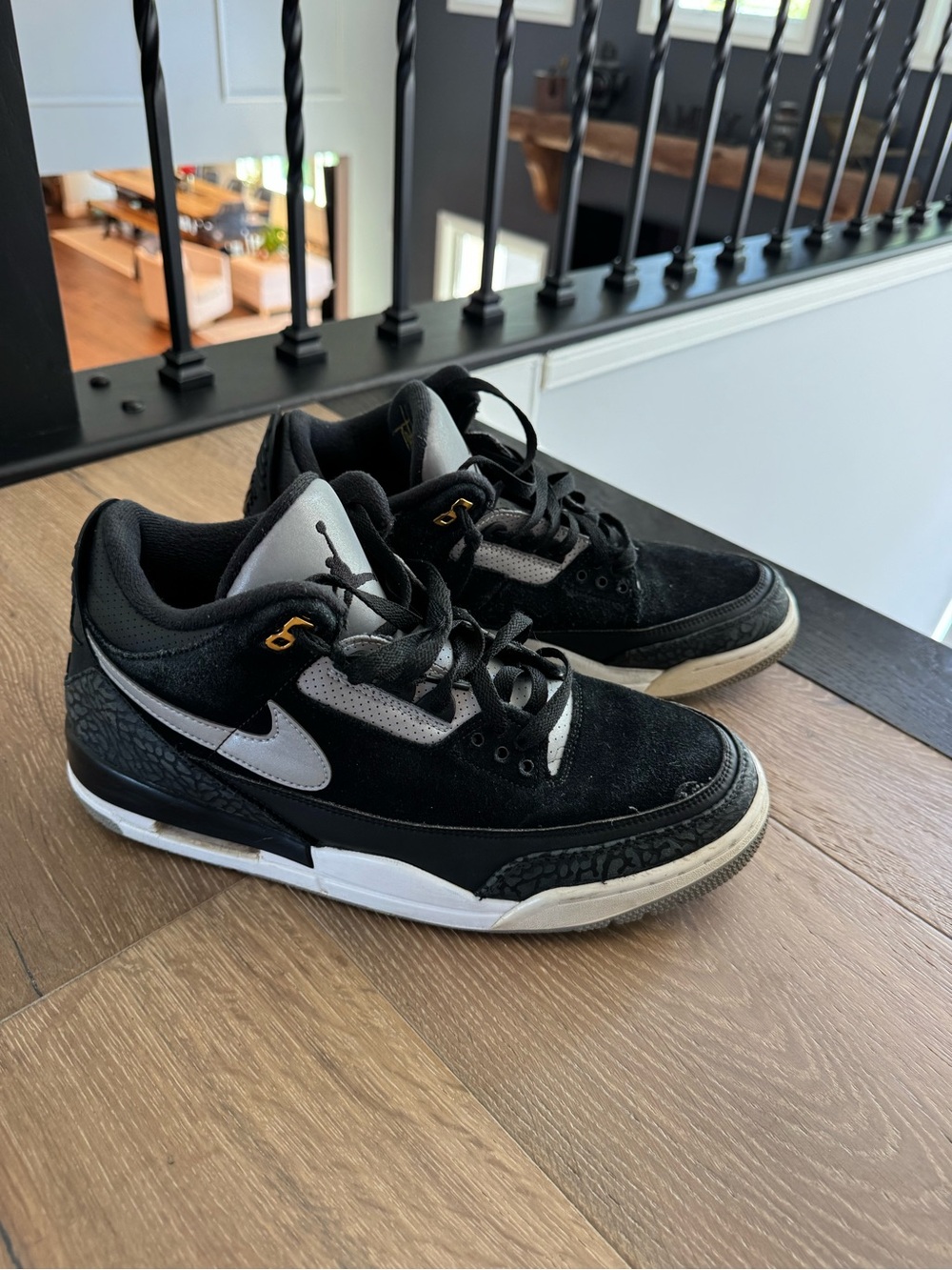Jordan Kids' Black & White Low-Top Sneakers with Gold Accents